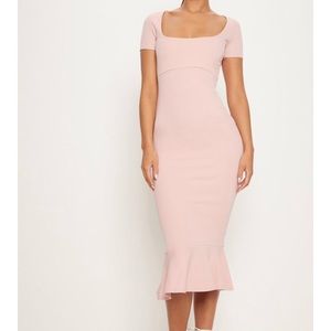 Pink Frill Hem Midi Dress